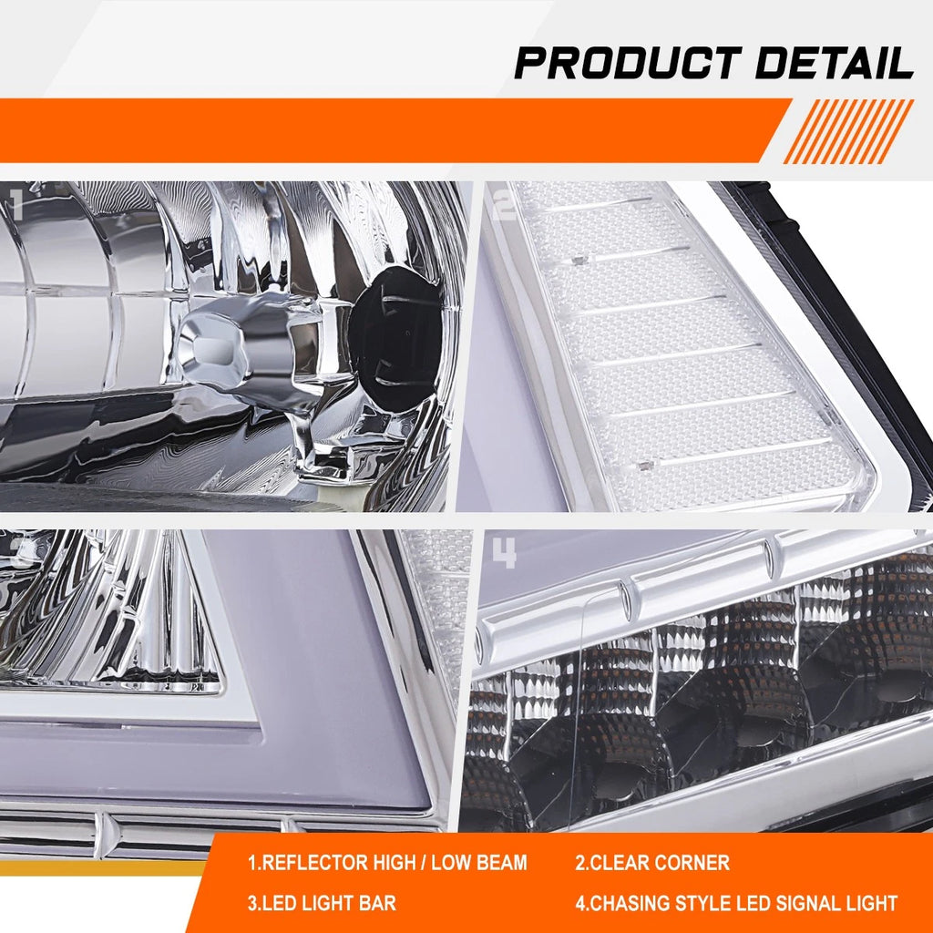 C-Shape LED Tube DRL Headlights for Dodge Ram 1500 2500 3500 (2009–2024)