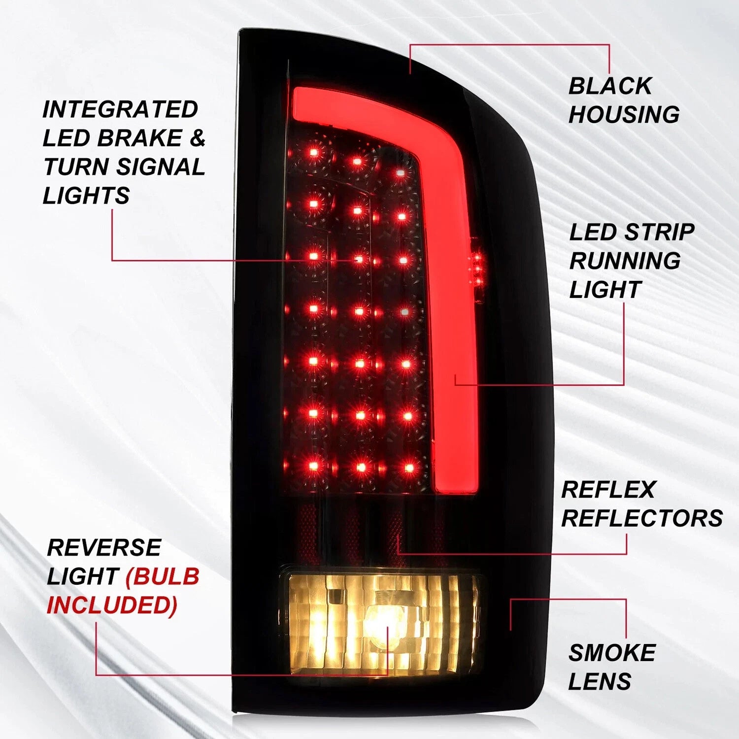 Set of 2 Smoke LED Tail Lights for Dodge Ram 1500 2500 3500 (2002-2006)