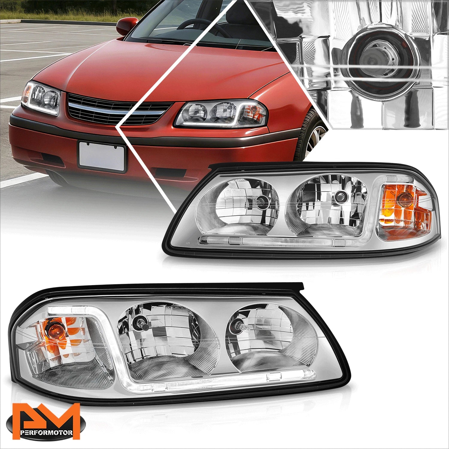 LED DRL Headlight Replacement for Chevy Impala (2000–2005) - Chrome Housing