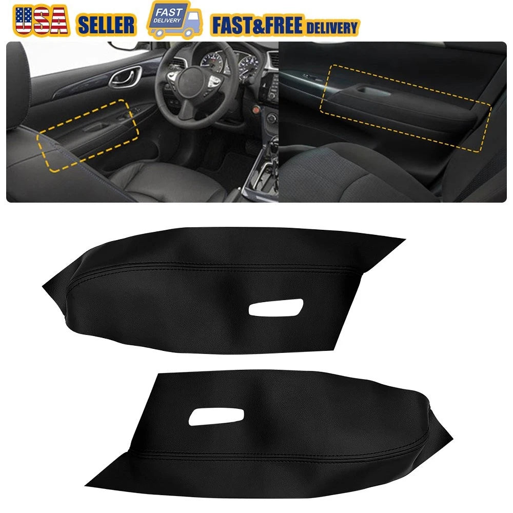 Armrest Door Panel Cover for Nissan Sentra EV (2013–2019) - Black Synthetic Leather