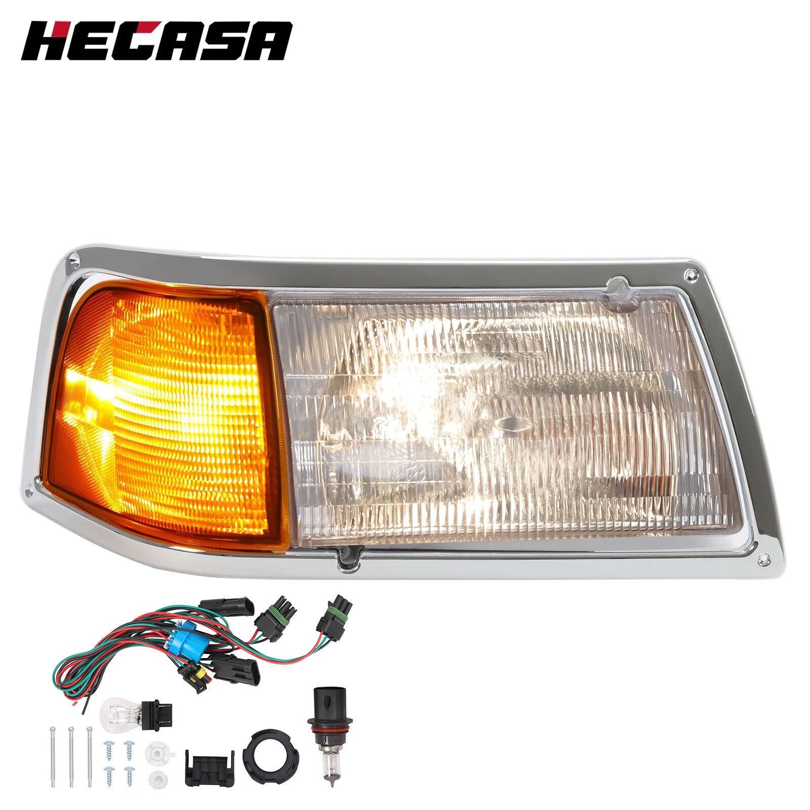 RH Headlight and Corner Lamp with Chrome Bezel for Peterbilt 375 385 (1999–2008)