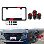Stripe Slash License Plate Frame & Valve Stem Caps for Dodge (—)