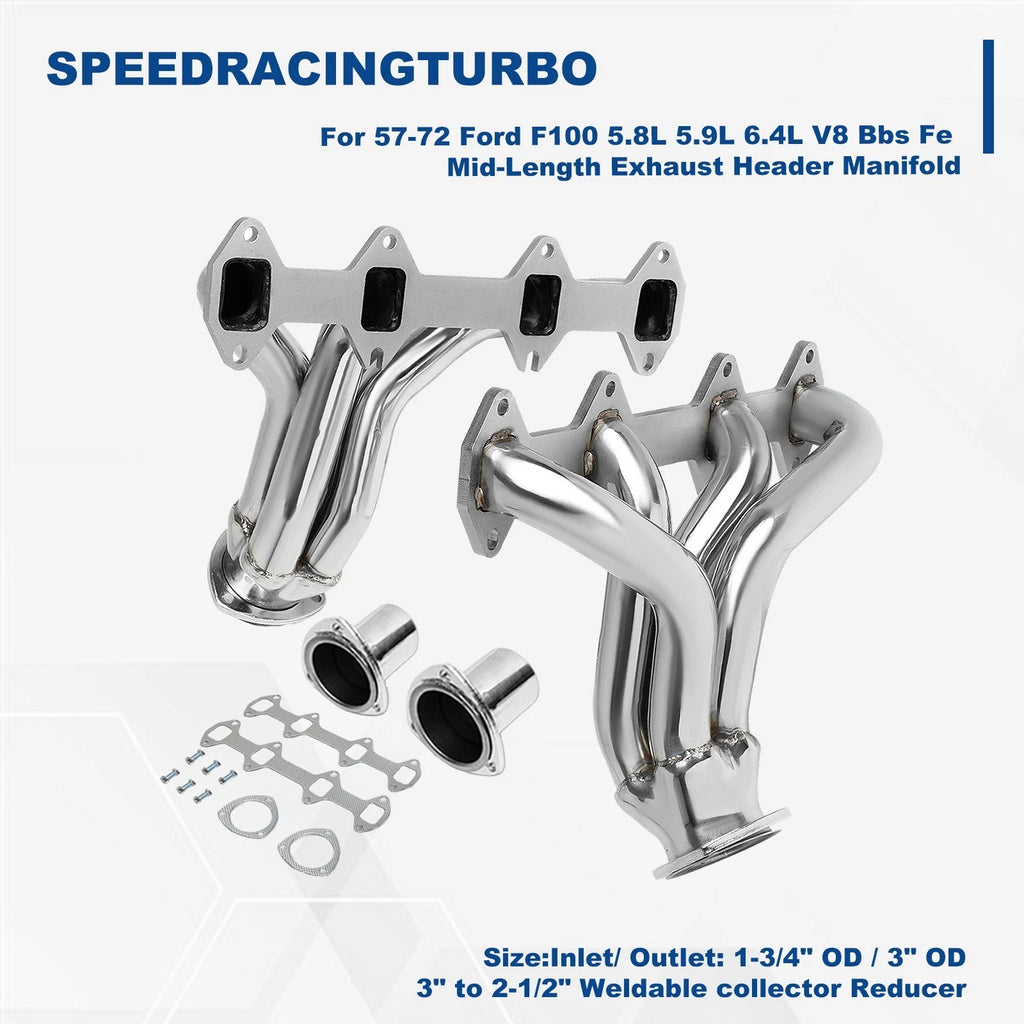 Exhaust Header Manifold Pair for Ford F100 (1957–1972) 5.8L 5.9L 6.4L V8