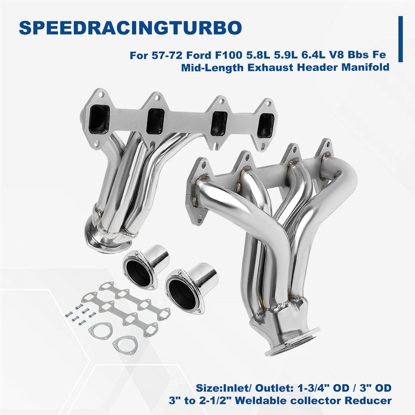 Exhaust Header Manifold Pair for Ford F100 (1957–1972) 5.8L 5.9L 6.4L V8