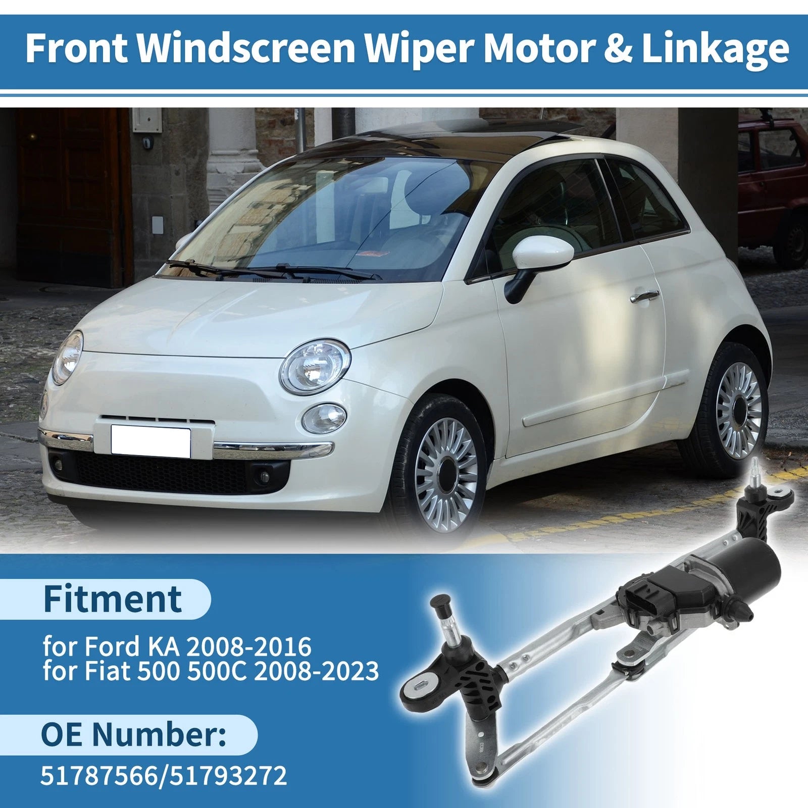 Front Windscreen Wiper Motor with Linkage for Ford KA (2008–2016) No.51787566