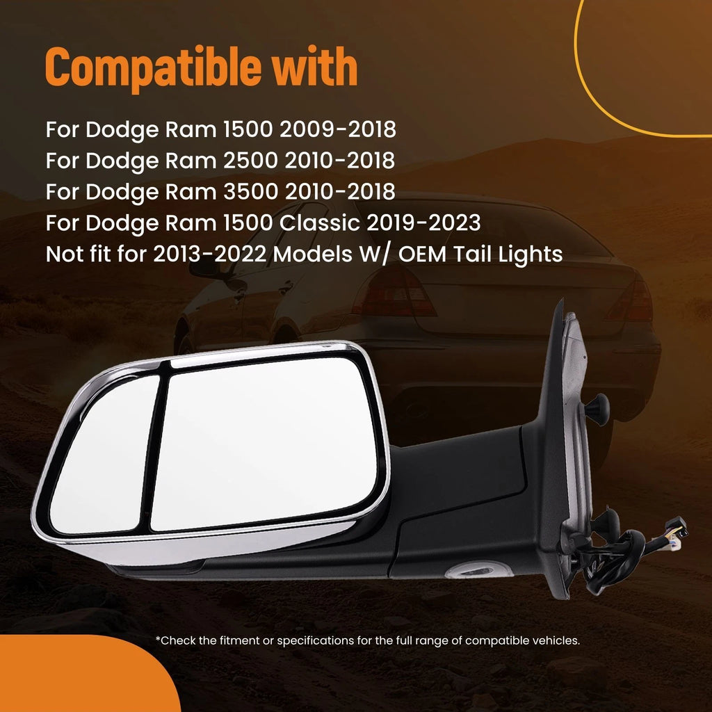 Chrome Side View Mirror for Dodge Ram 1500 (2009–2018) Heated LED CH1320315