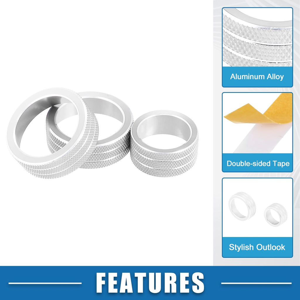 Set of 3 AC Audio Volume Knob Ring Covers for Chevy Malibu (2017–2022) Silver Tone