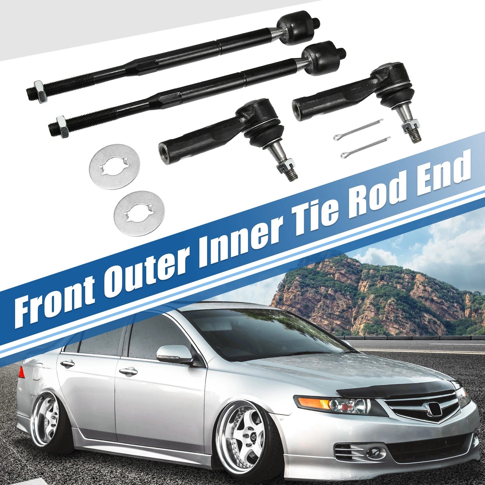 Set of 4 Front Inner Outer Tie Rod Ends ES800030 EV80445 for Chevrolet Pontiac