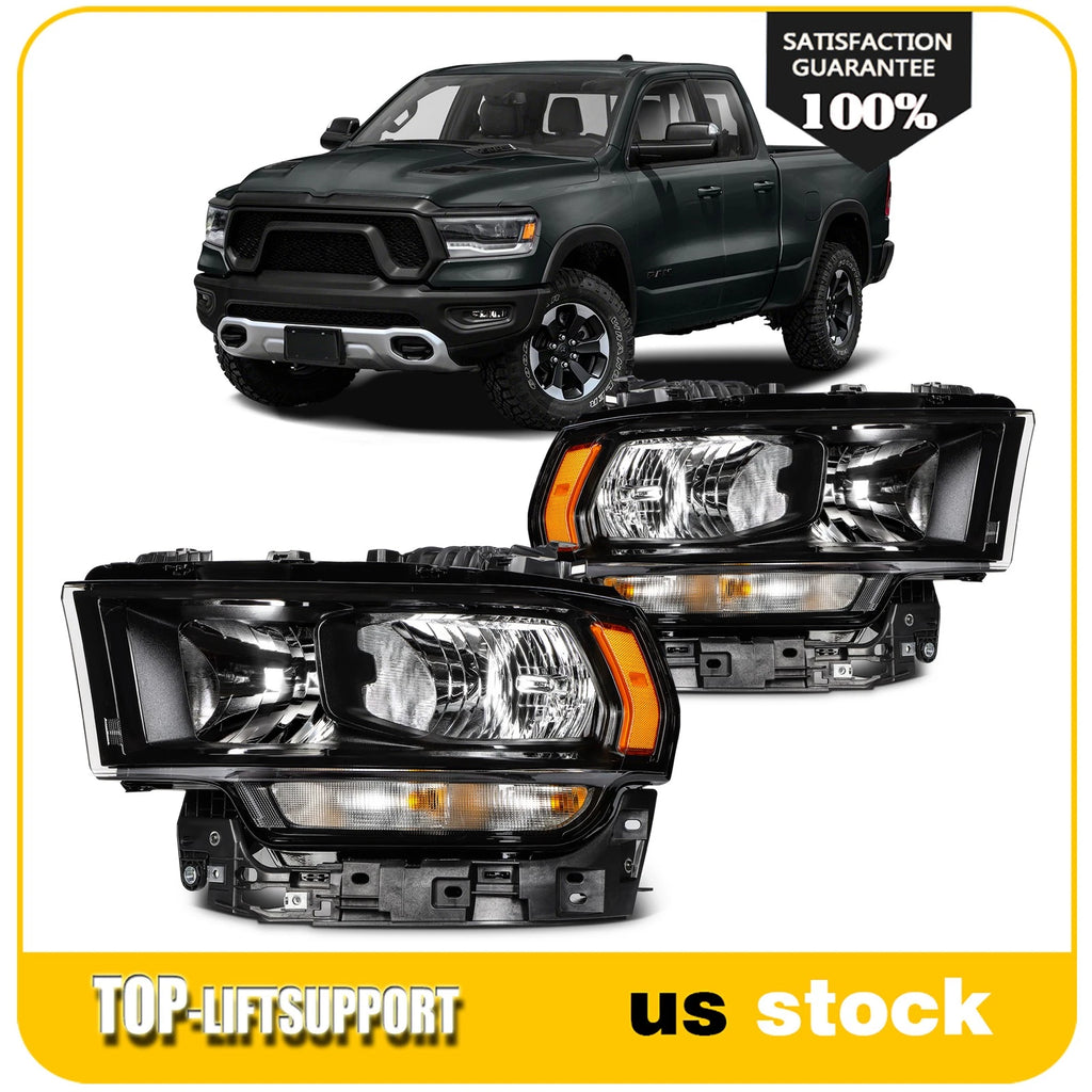 2X Black Amber Headlights for Ram 2500 3500 (2019–2024)