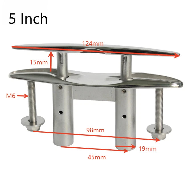 316 SS Flush Mount Pull Up Cleat for Kayak Dock and Boat Mooring (5 inch)