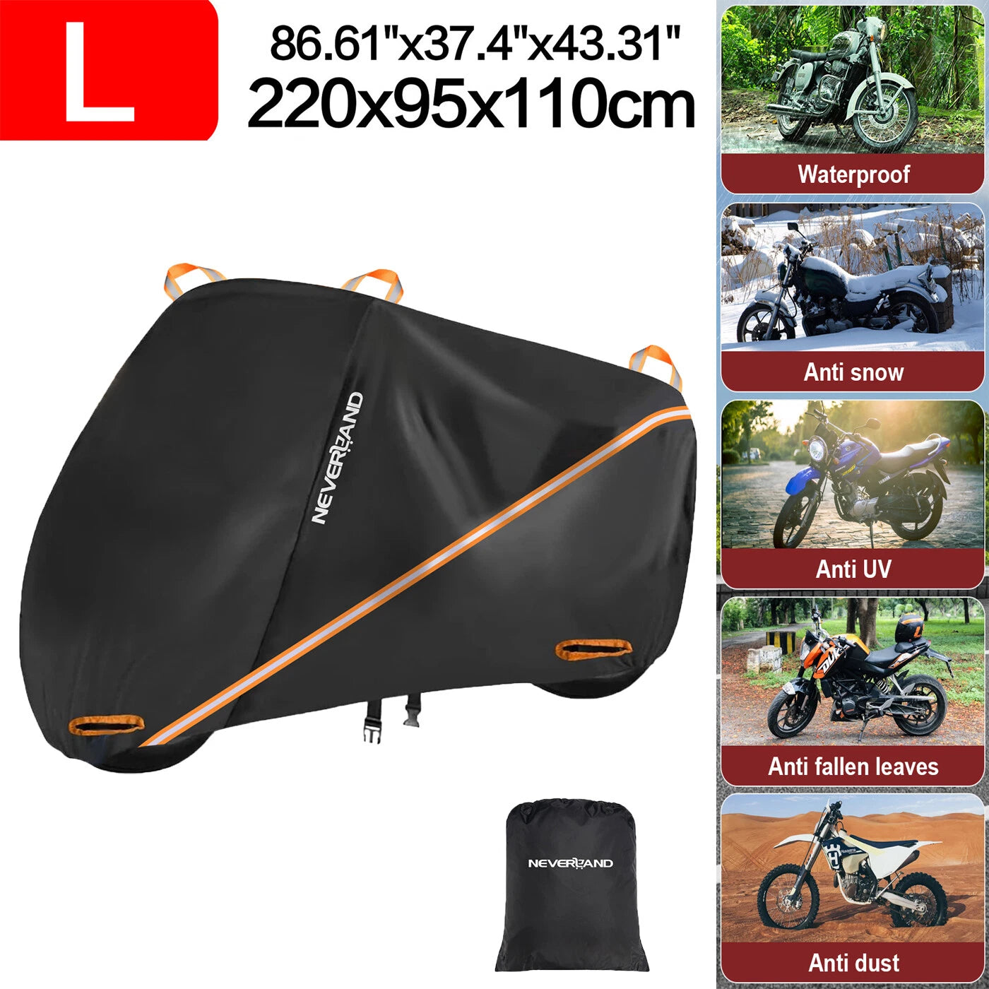 Large Motorcycle Cover 190T Heavy Duty for Outdoor Storage (Fits Most Models)