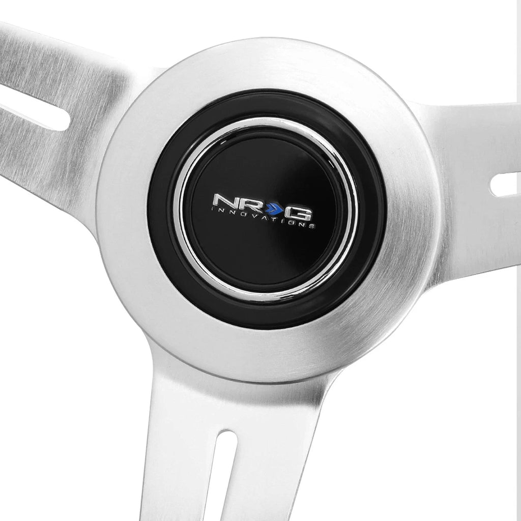 NRG 36cm Silver Spoke Leather Grip Steering Wheel for Universal Fit (2010–2023)