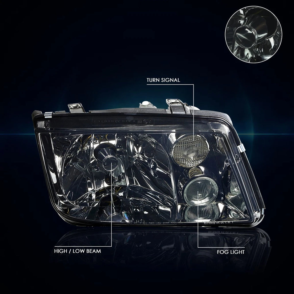 Smoked Lens Euro-Spec E-Code Headlight w/Fog Lamp for VW Jetta MK4 (1999–2005)