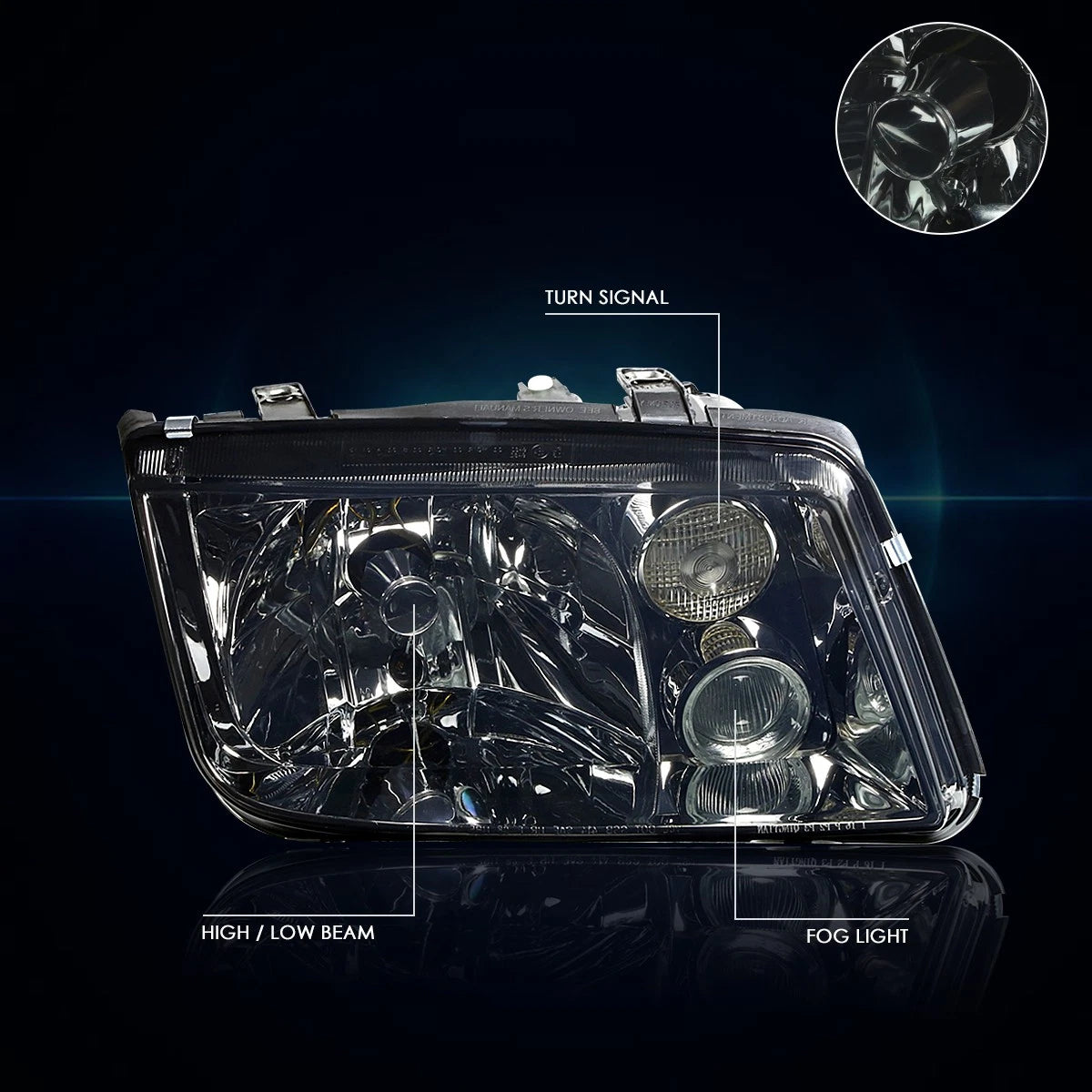 Smoked Lens Euro-Spec E-Code Headlight w/Fog Lamp for VW Jetta MK4 (1999–2005)