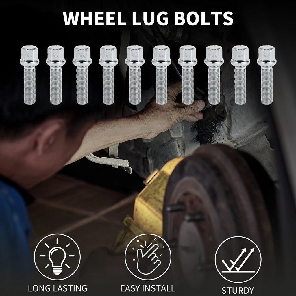 10 Pcs M14x1.5mm Ball Seat Wheel Lug Bolt 45mm Shank for Volkswagen Audi 
