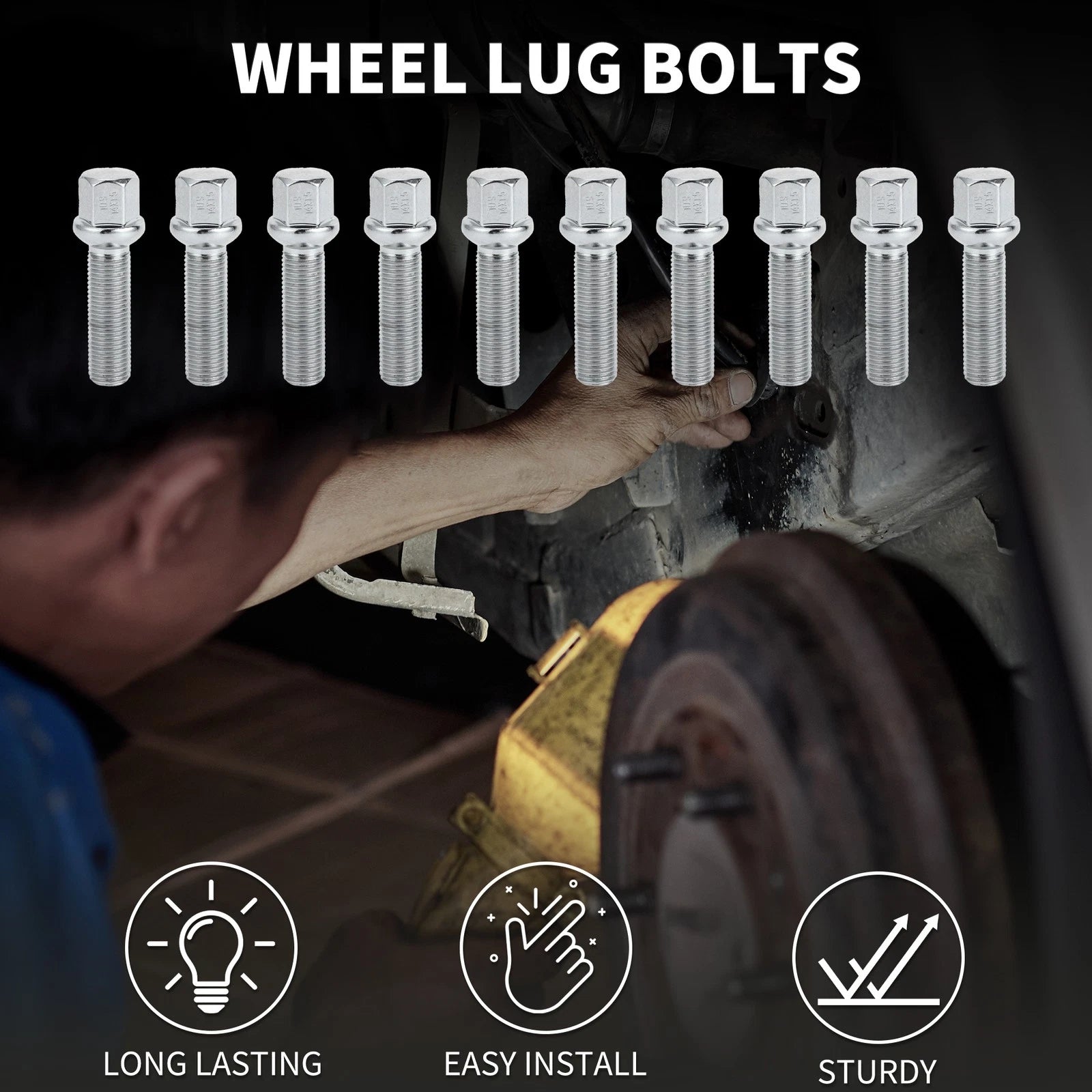 10 Pcs M14x1.5mm Ball Seat Wheel Lug Bolt 45mm Shank for Volkswagen Audi 