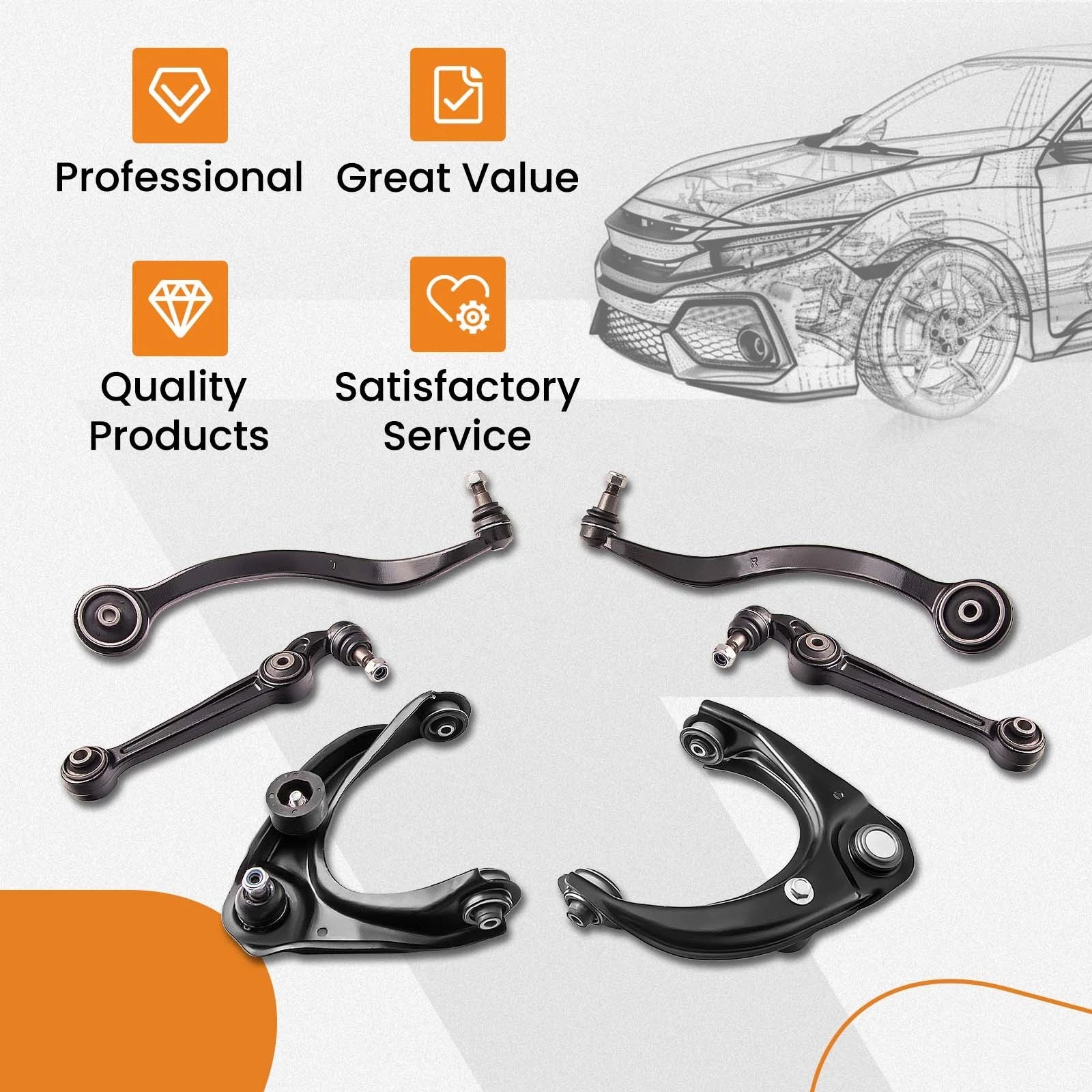 Set of 6 Control Arms & Ball Joints for Mercury Milan (2008–2011)