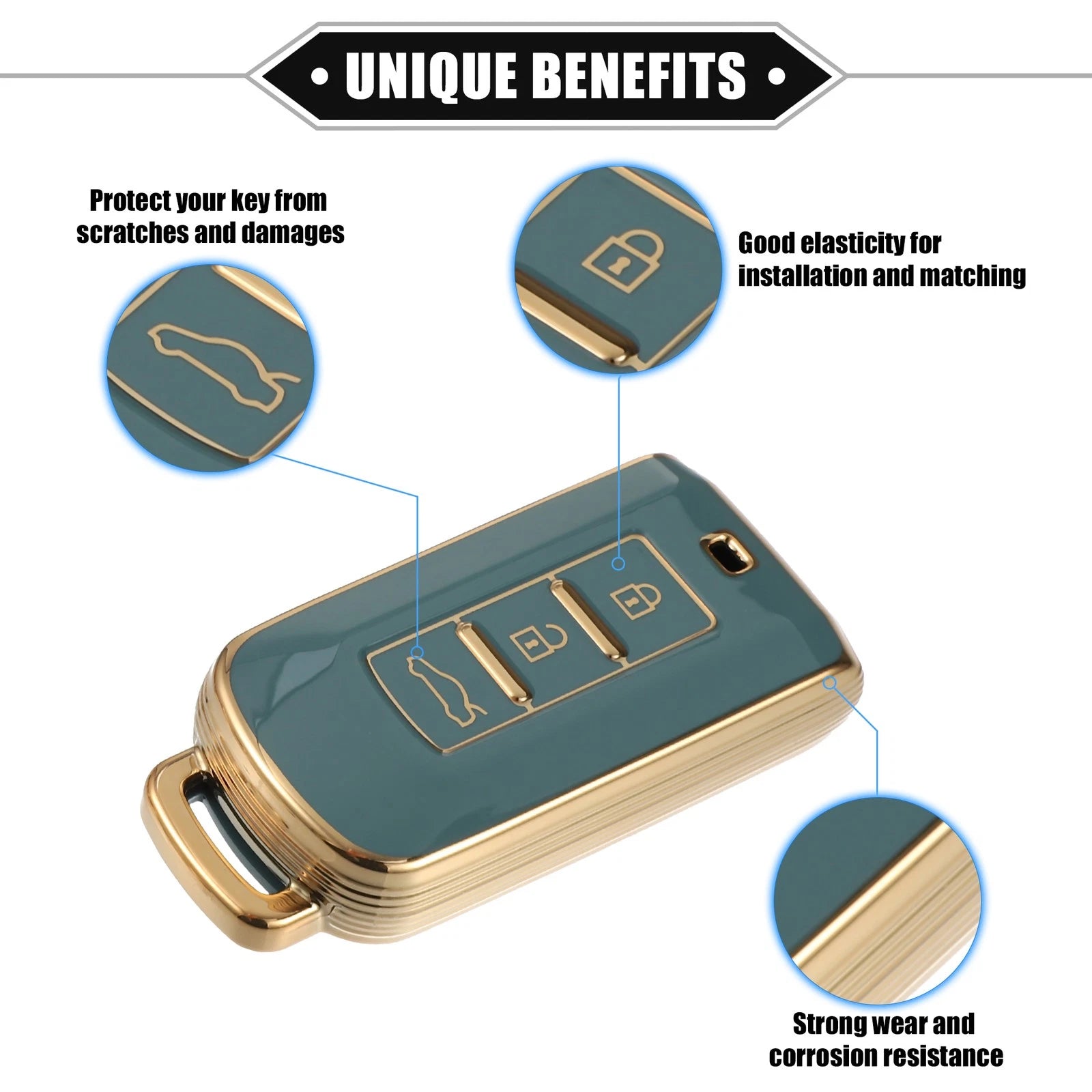 Remote Keyless Key Fob Cover Kit for Mitsubishi Outlander (2013–2021) TPU Blue