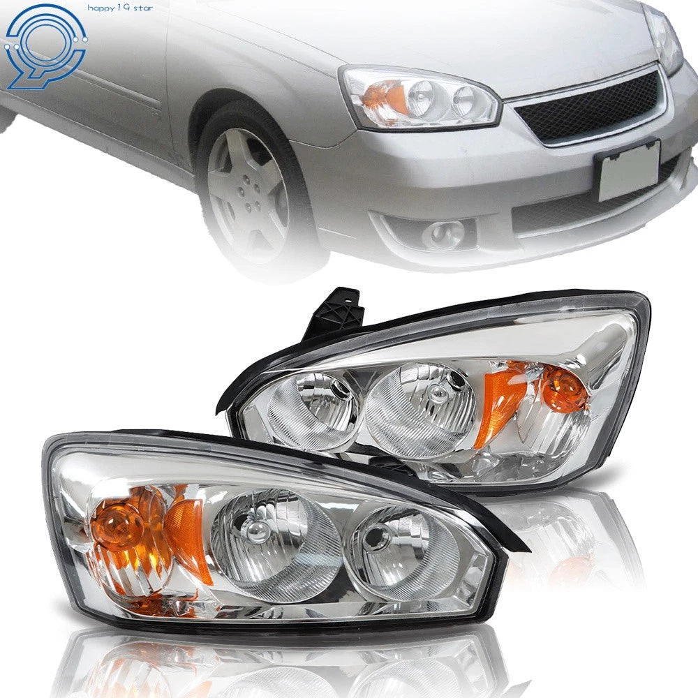 Set of 2 Headlights for Chevy Malibu (2004–2008) Chrome Housing