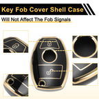 TPU Silicone Car Key Case for Mercedes-Benz (2 Buttons) - Black/Gold Edge