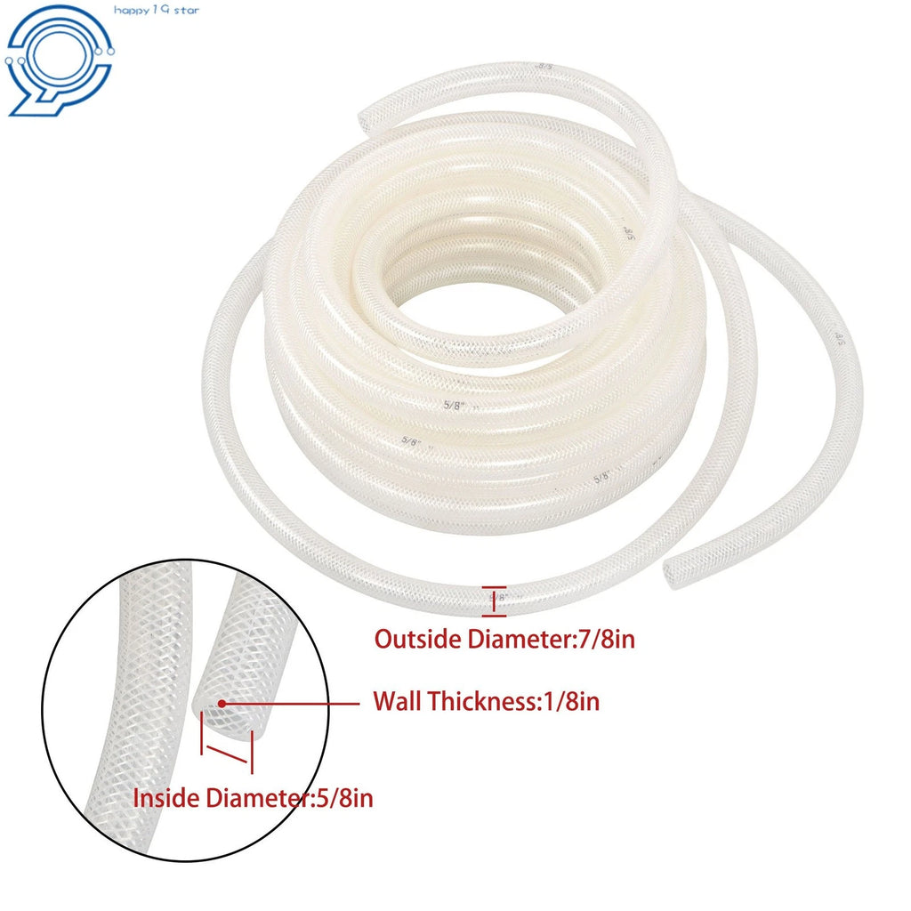 Clear Braided PVC Hose for Various Applications (50 Ft, 5/8" ID)