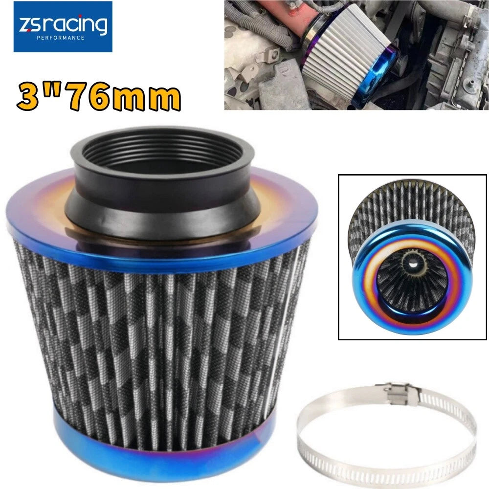 3" Blue High Flow Inlet Cold Air Intake Filter for Cars