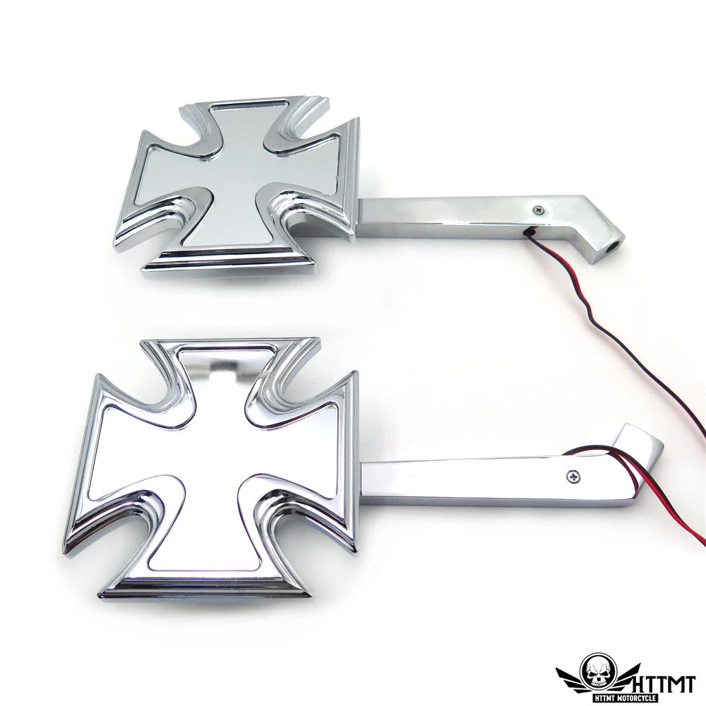 Set of 2 Chrome Billet Mirrors with LED Blinkers for Harley