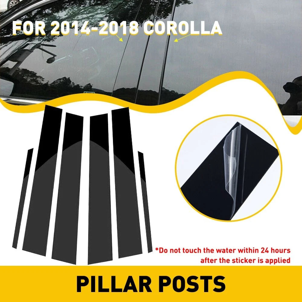 Black Window Pillar Posts Door Trim Cover for Toyota Corolla (2014–2018)