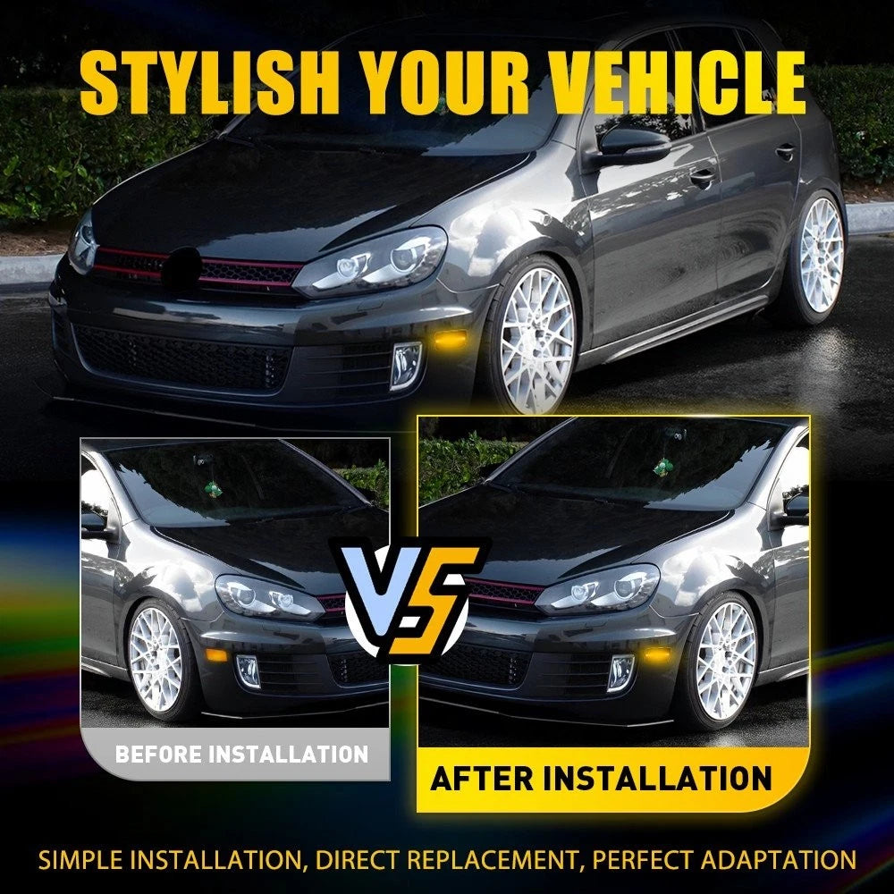 Sequential Smoke Amber Full LED Side Marker Light for VW MK6 Golf GTI (2010–2014)