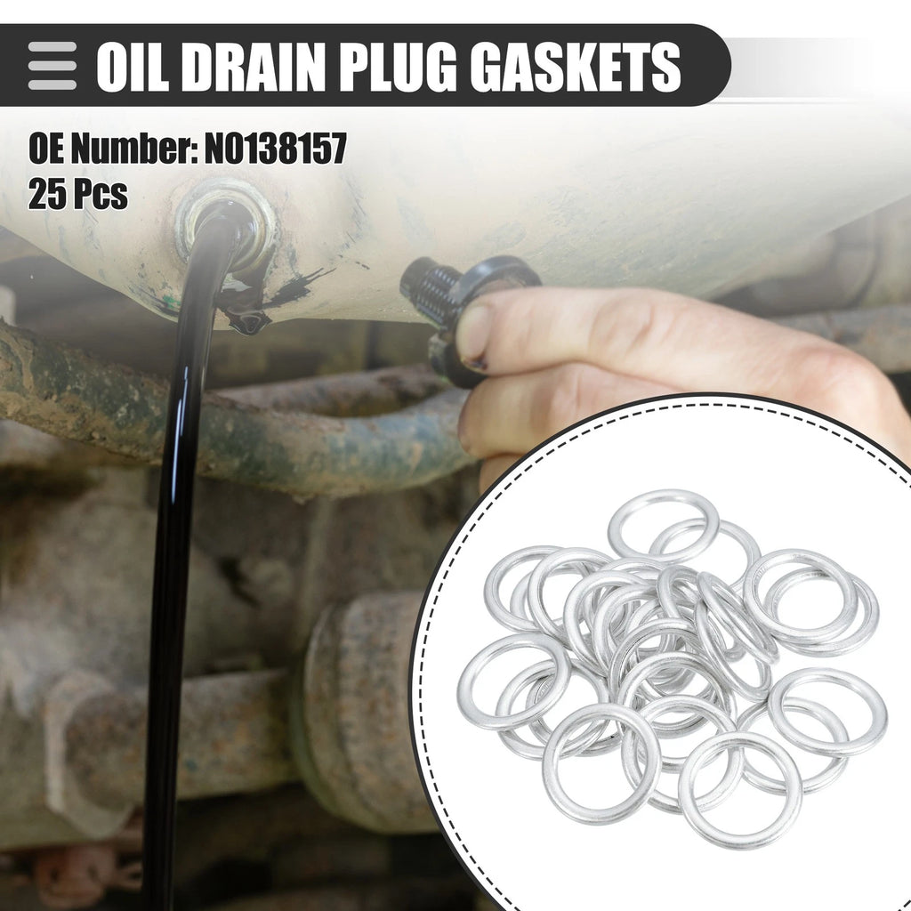 25 Pcs Oil Drain Plug Gaskets for Audi A3 (2009–2013) No.N0138157 Silver Tone