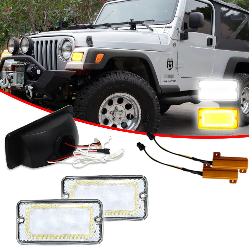 Clear Switchback LED Front Bumper DRL Signal Lights for Jeep Wrangler TJ (1997–2006)