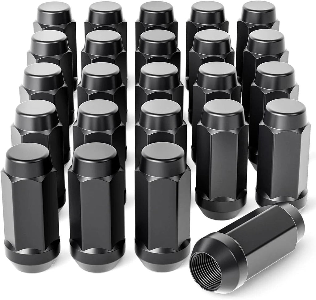 Set of 24 Black Bulge Acorn Lug Nuts for Silverado Ford GMC