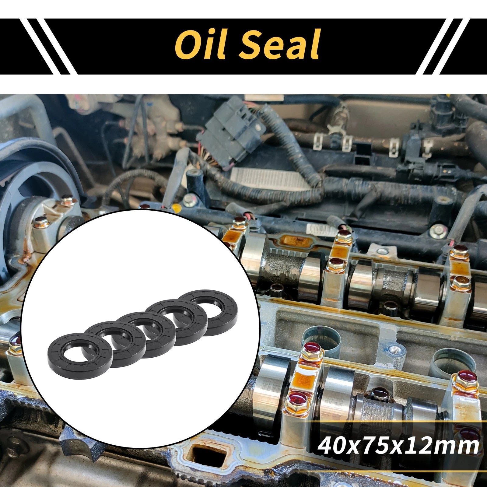 Set of 5 Oil Seal Ring for Rotary Shaft 40x75x12mm NBR Rubber