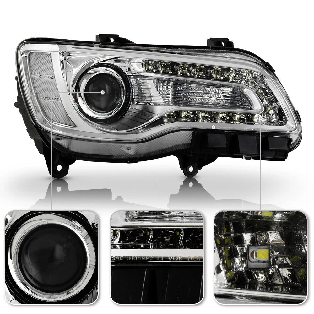 Chrome Halogen Headlight with LED DRL Projector for Chrysler 300 (2015–2023)