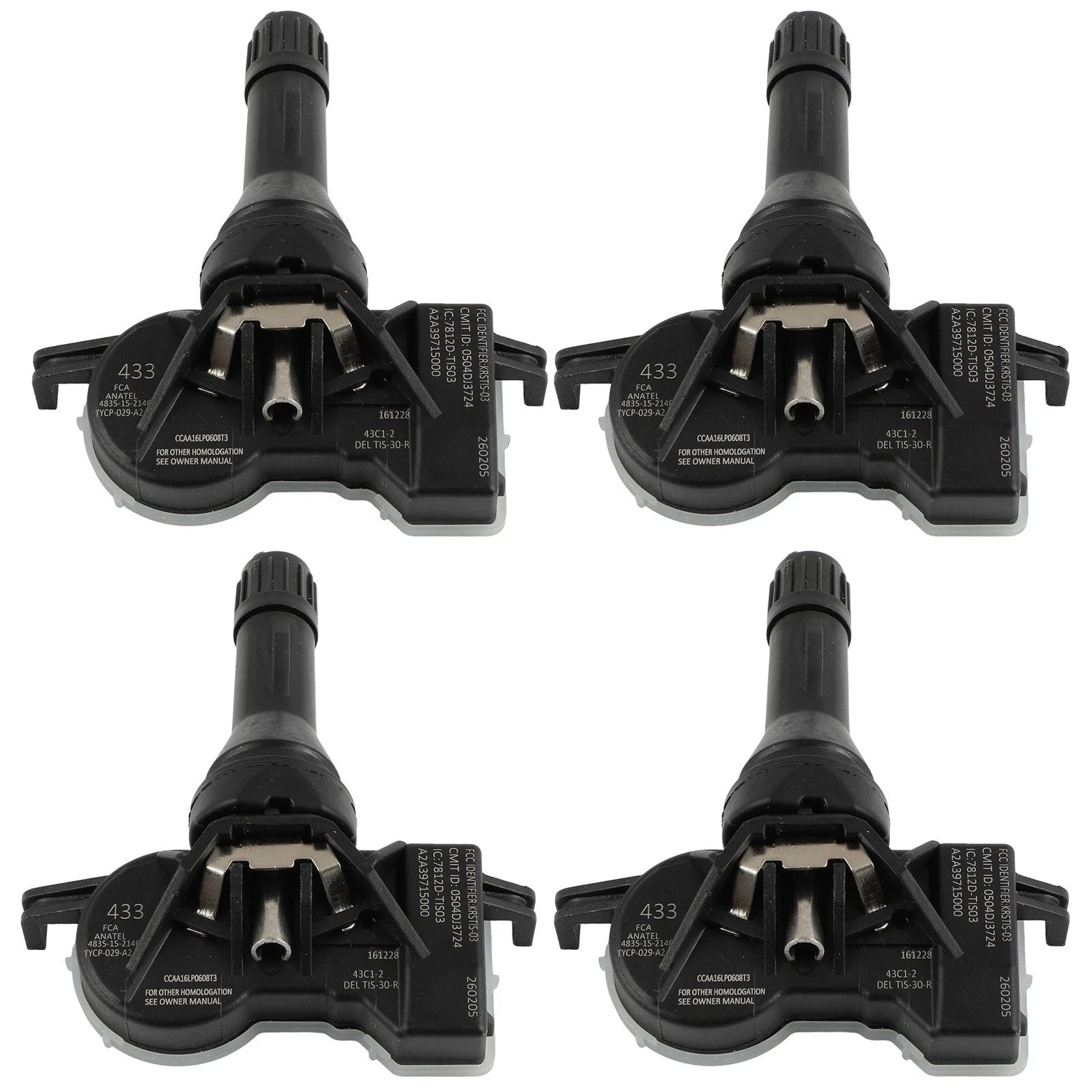Set of 4 TPMS Tire Pressure Sensors for Dodge Jeep (68193586AC, 68105280AD) 433MHz