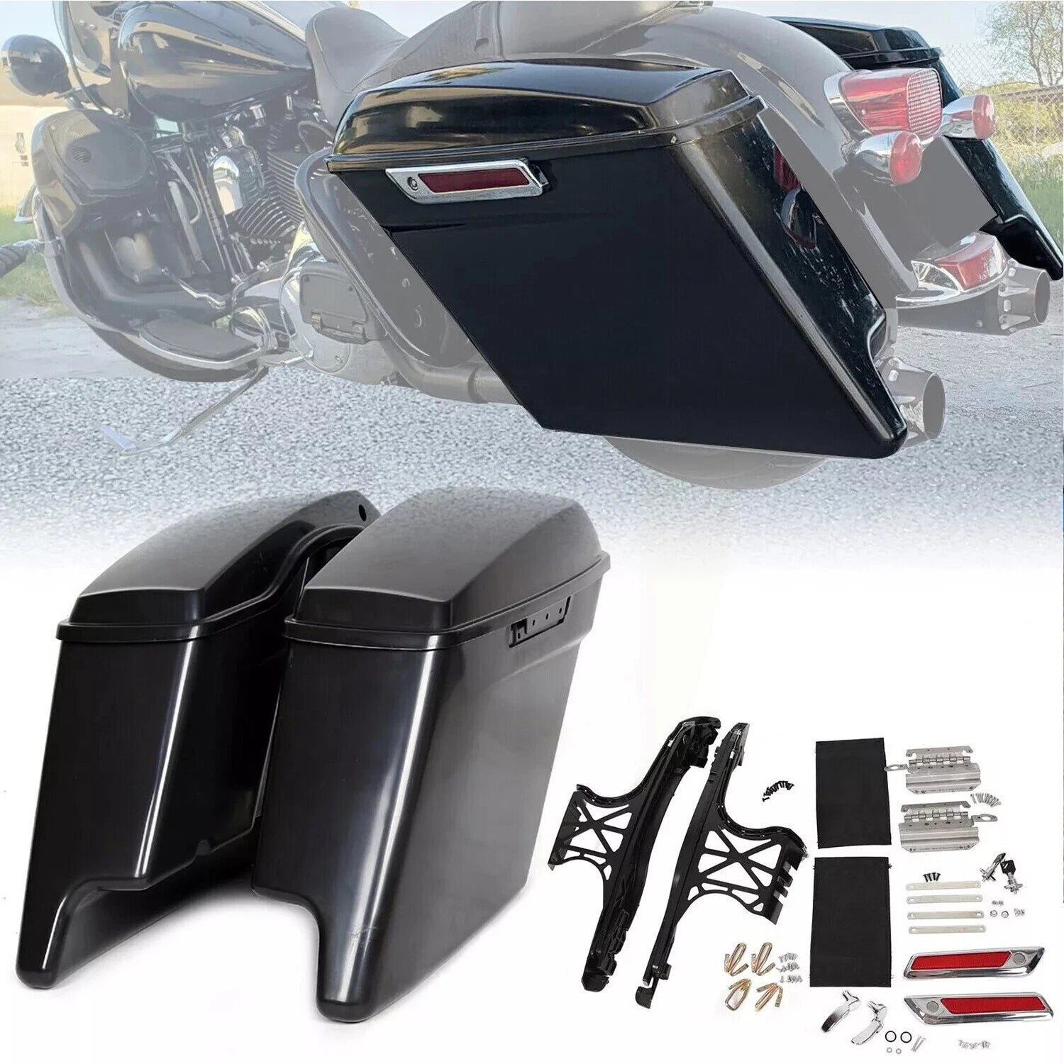 Stretched Extended Hard Saddle Bags Latch for Harley Touring Street Glide (2014–2024)