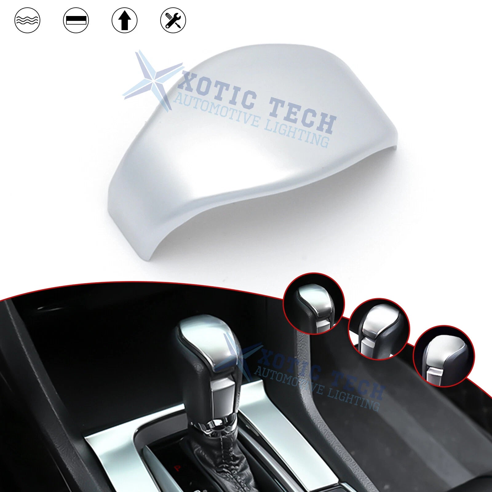 Matte Silver Chrome Gear Shift Knob Cap Cover for Honda Civic 2016-2021