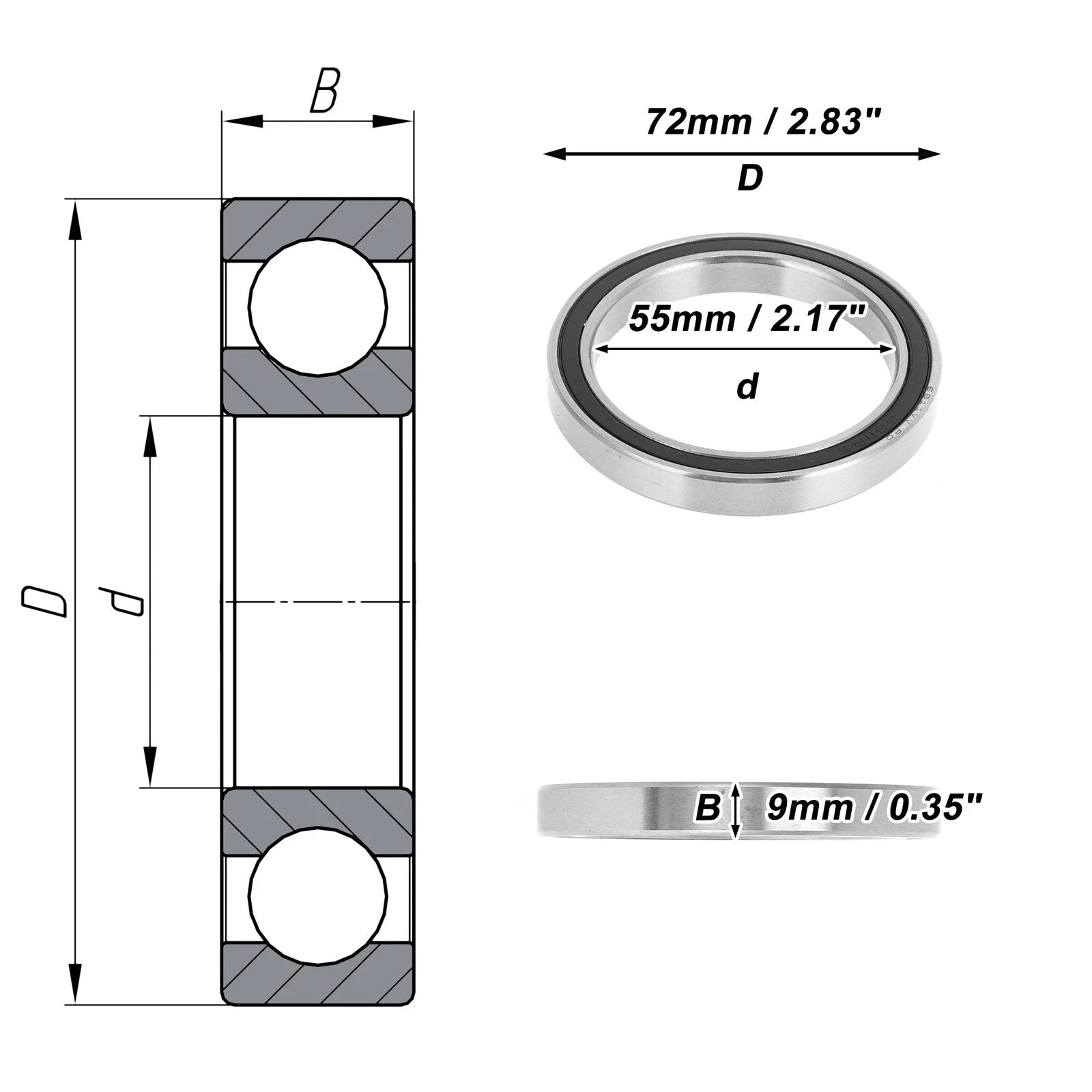 Deep Groove Ball Bearing 6811VV for Scooter Skateboard (P0 55x72x9mm)