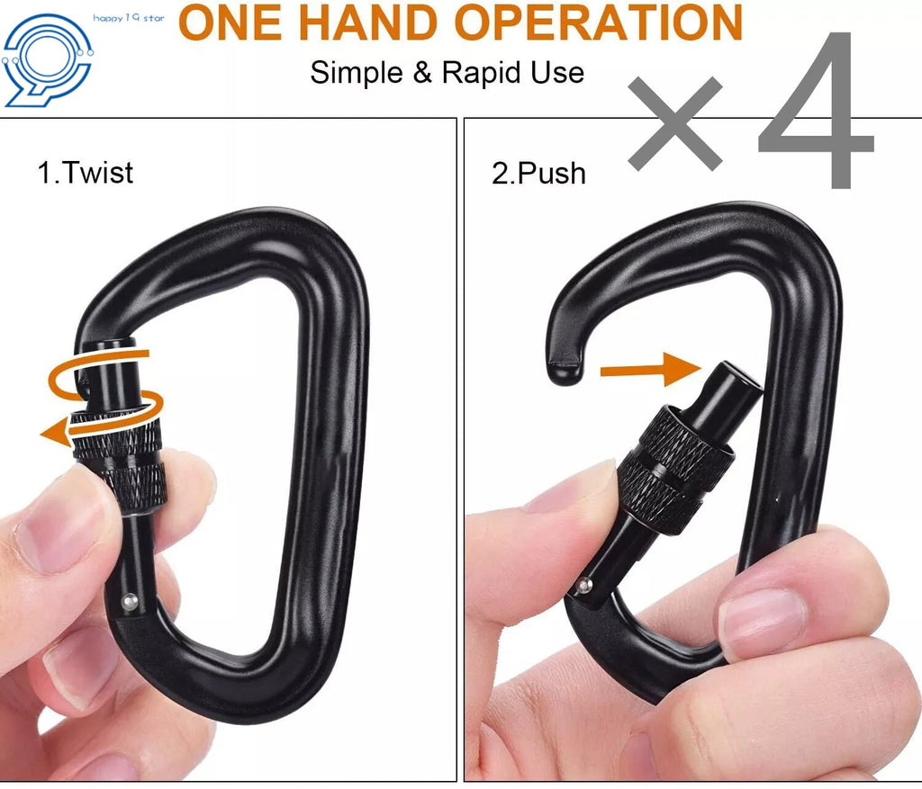 Set of 4 Heavy Duty Locking Carabiners Clips D-Shaped