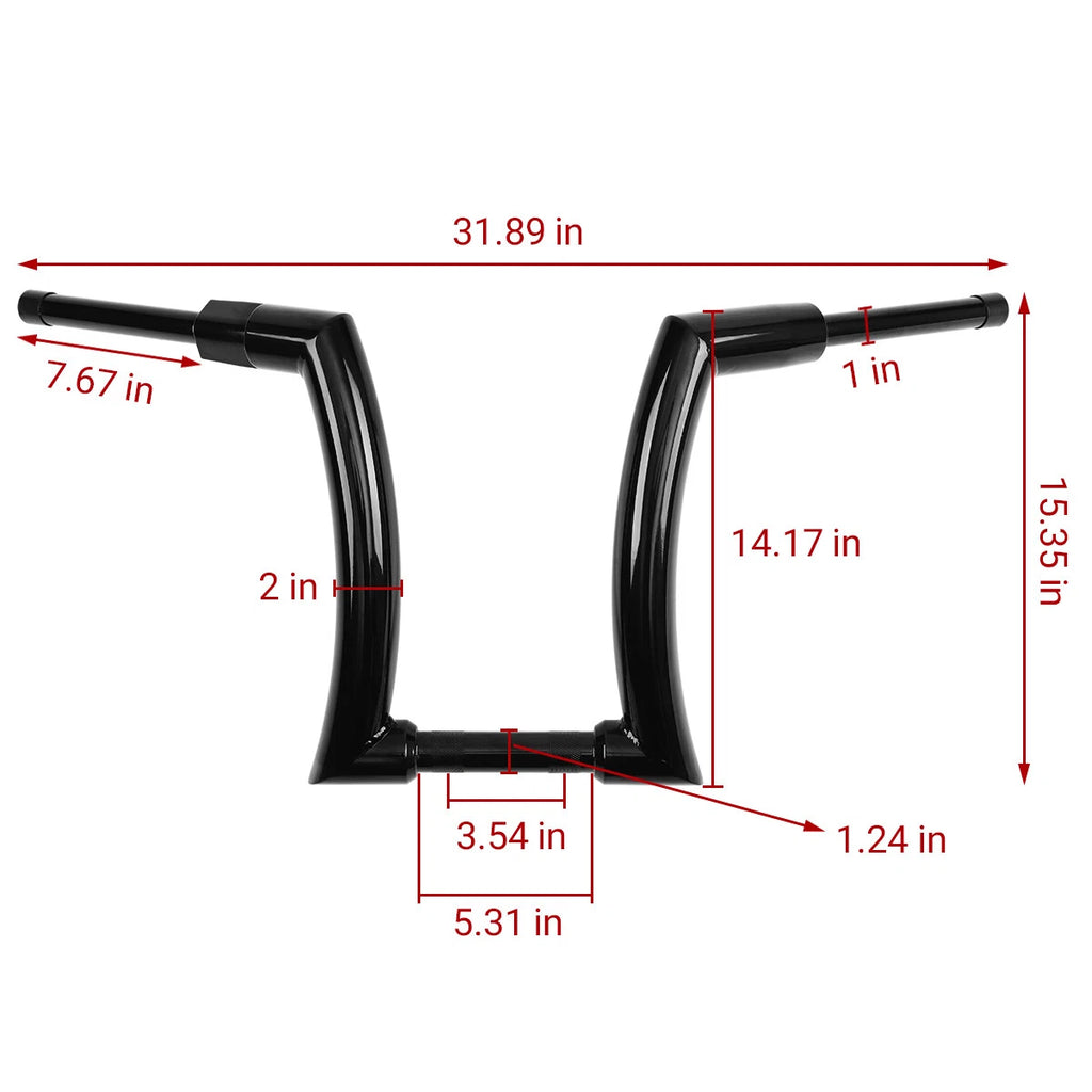 14" Black Rise Ape Hanger Handlebars for Harley Touring