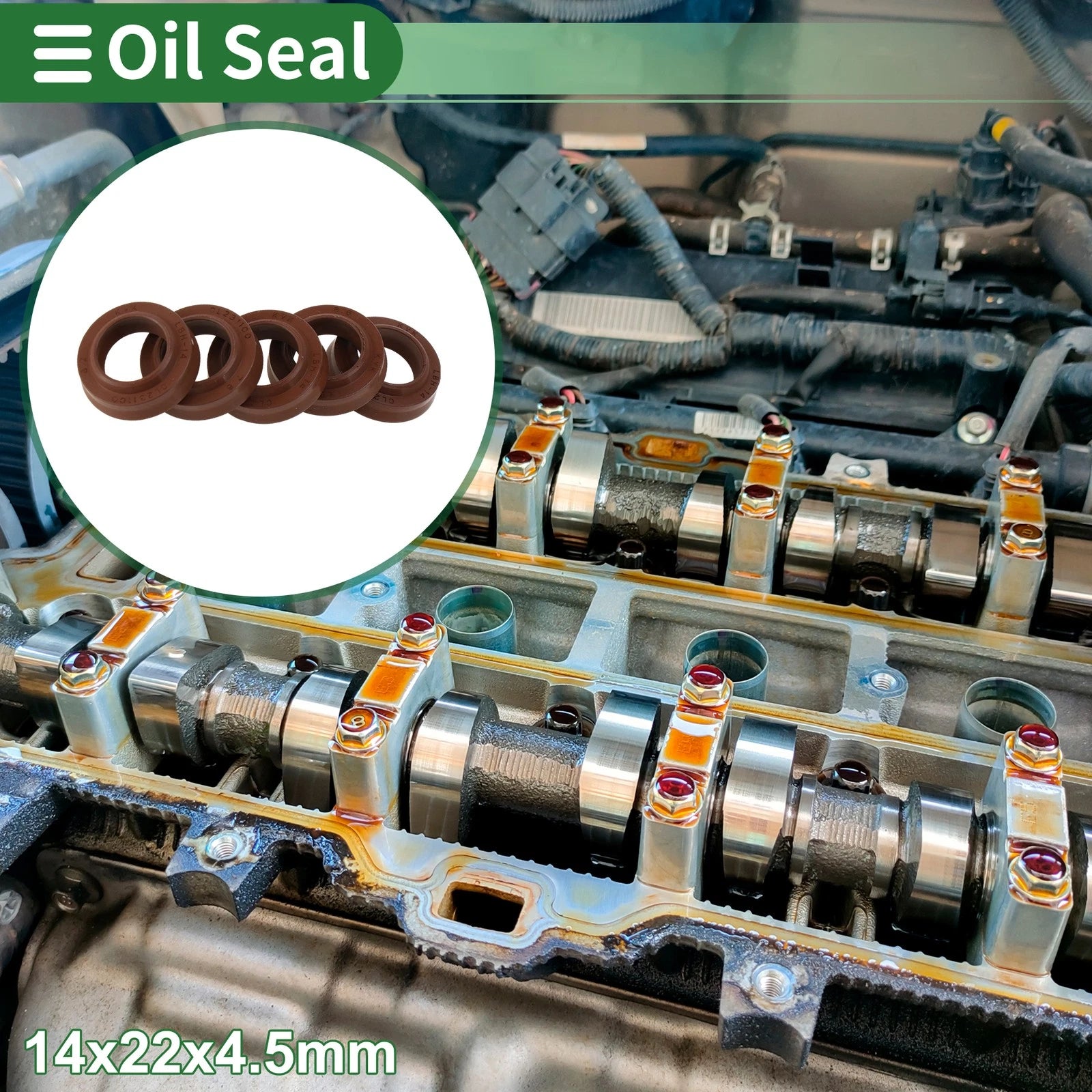 Set of 5 Oil Seal Rotary Shaft Seal FKM Rubber 14x22x4.5mm