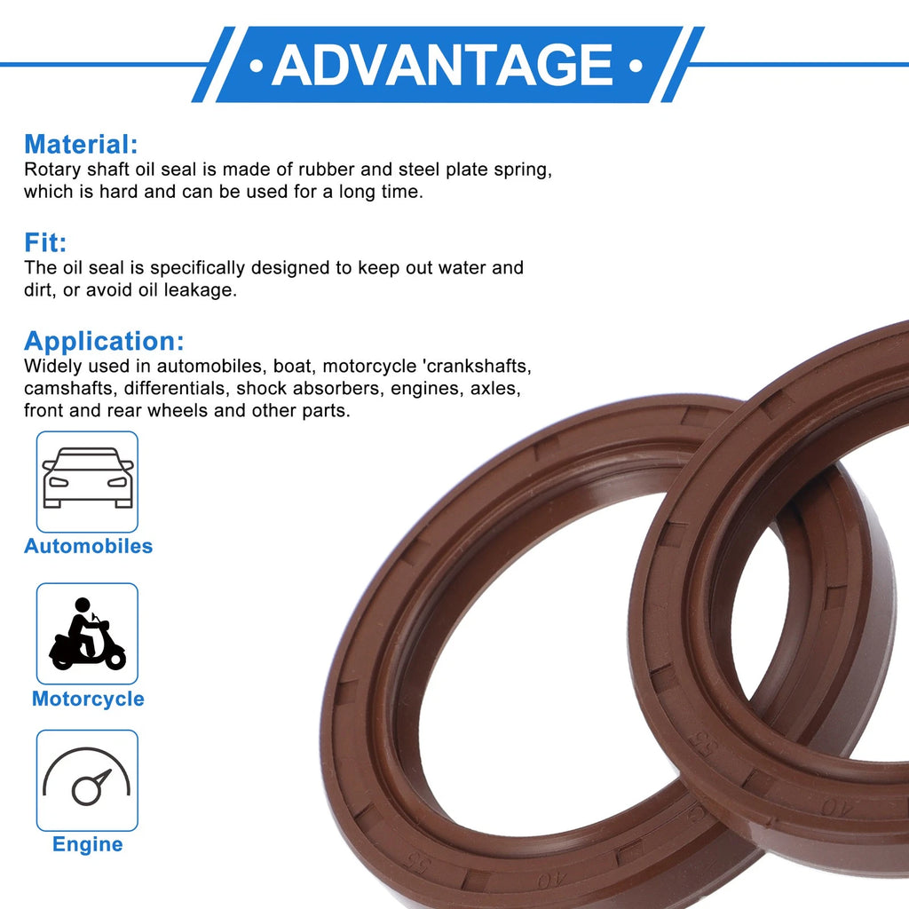 Set of 2 Oil Seal Rotary Shaft Seal FKM Rubber 40x55x7mm