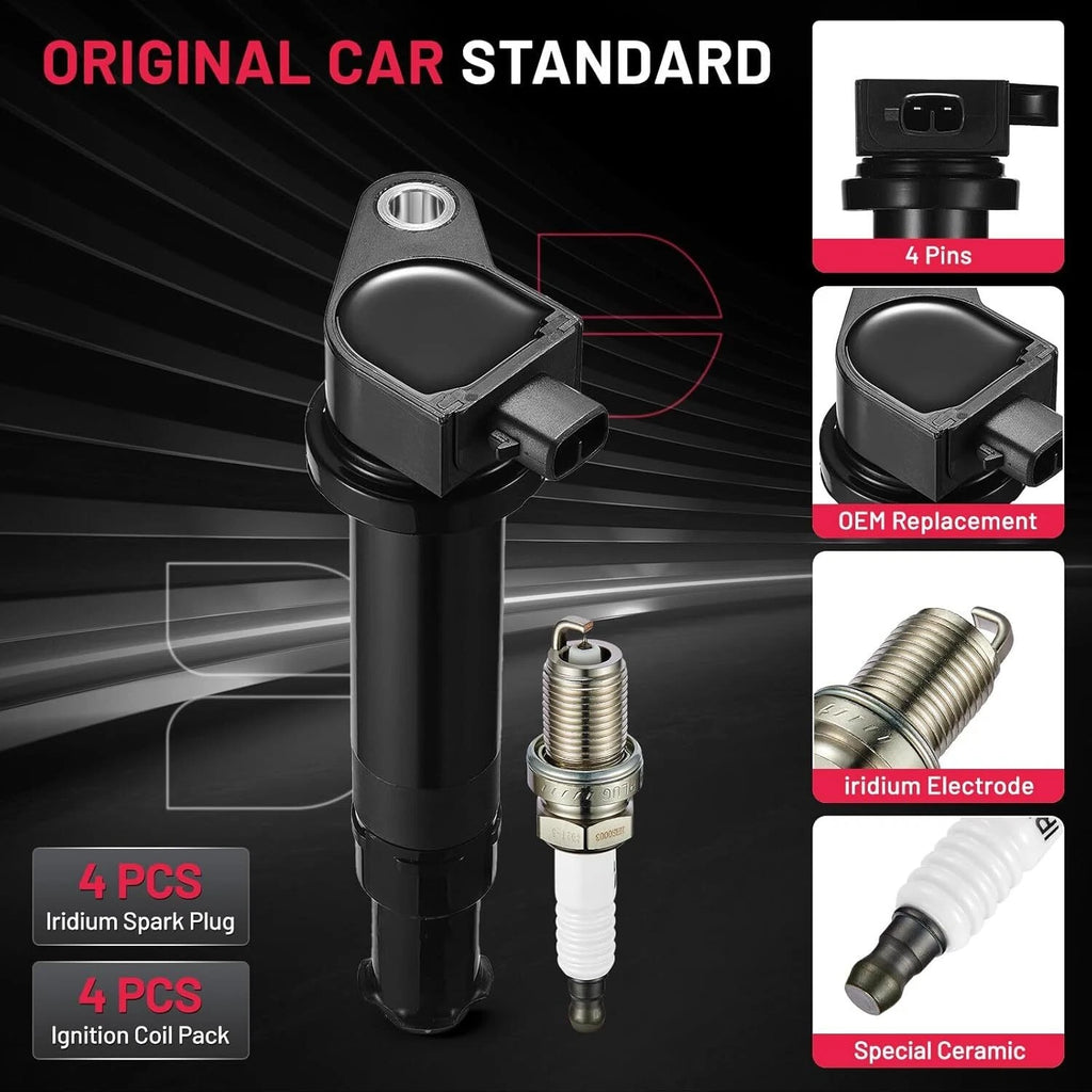 4X Ignition Coil & Iridium Spark Plug for Kia Rio & Rio5 (2006–2011) UF499
