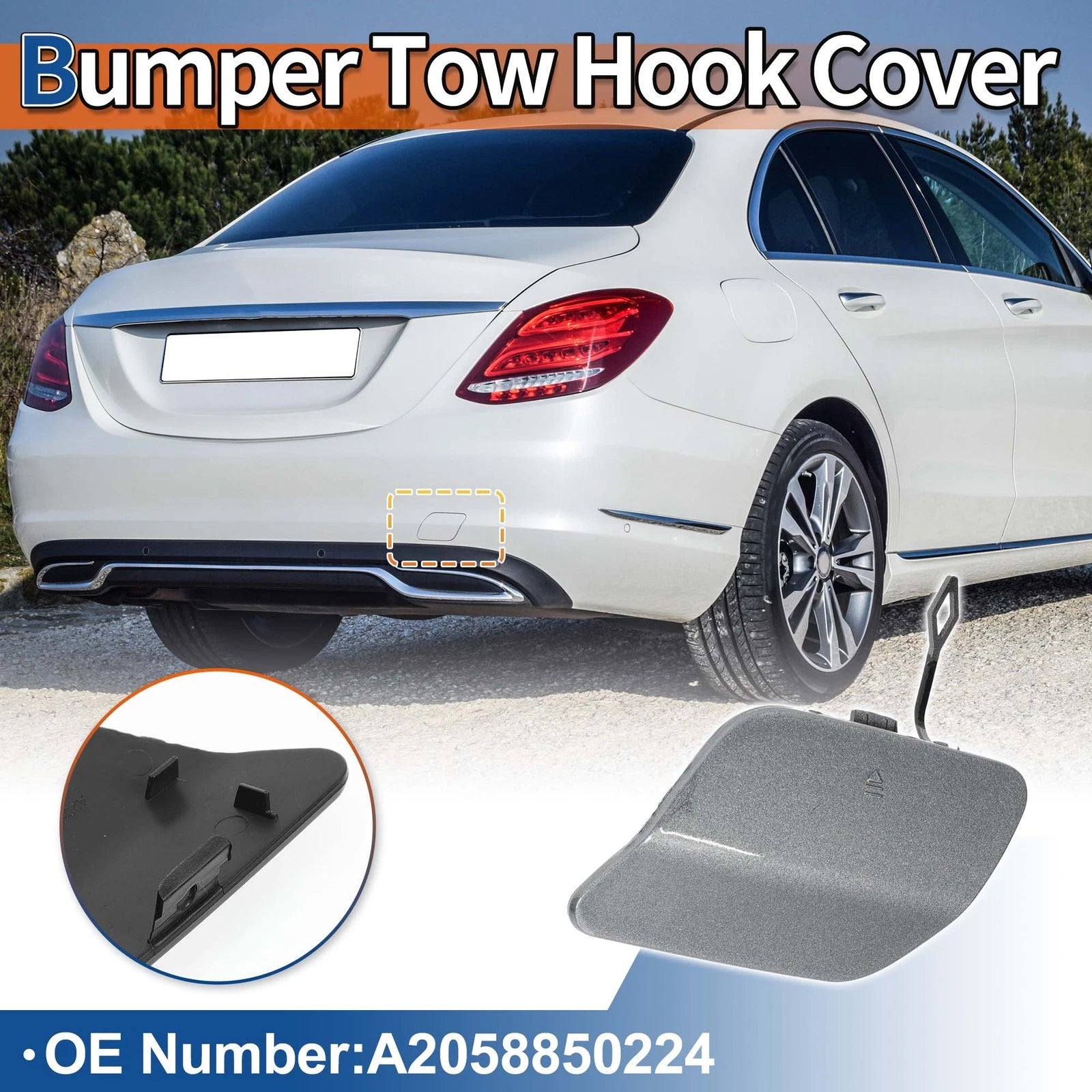 Rear Car Bumper Tow Hook Cover for Mercedes-Benz (2016–2020) No.A2058850224 Dark Silver