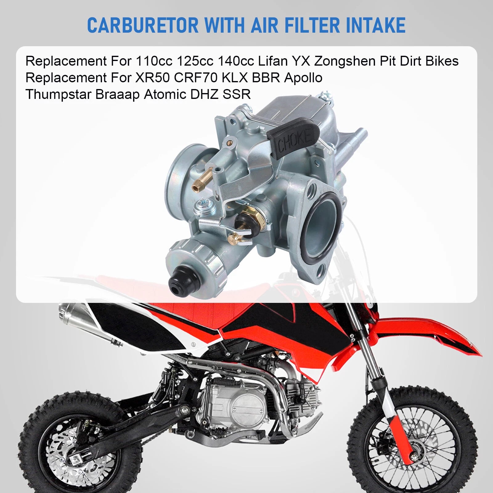 Carburetor Intake Pipe for Dirt Bike 110cc 125cc (VM22 26mm)