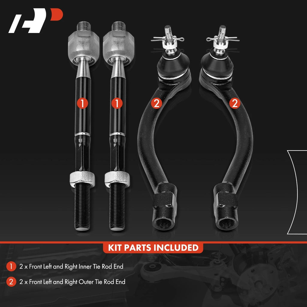 Set of 4 Front Inner & Outer Tie Rod Ends for Kia Soul (2014–2019)