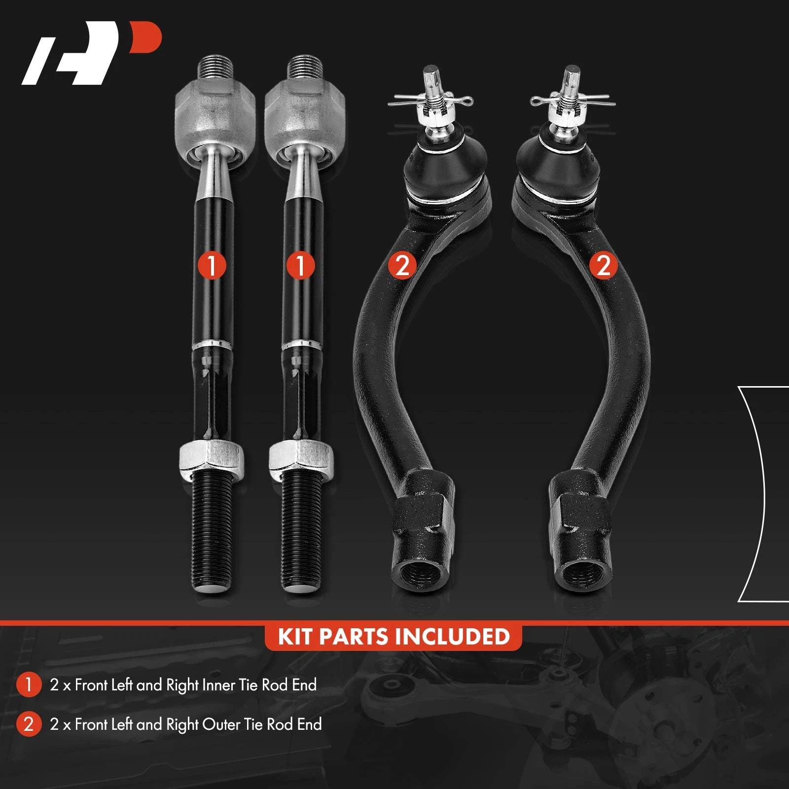 Set of 4 Front Inner & Outer Tie Rod Ends for Kia Soul (2014–2019)