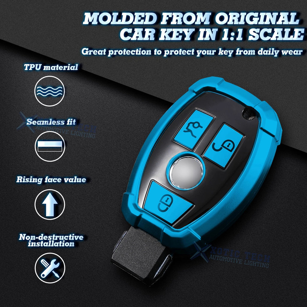 Blue TPU Remote Key Fob Cover Shell for Mercedes B C E G SLK (2011-2016)