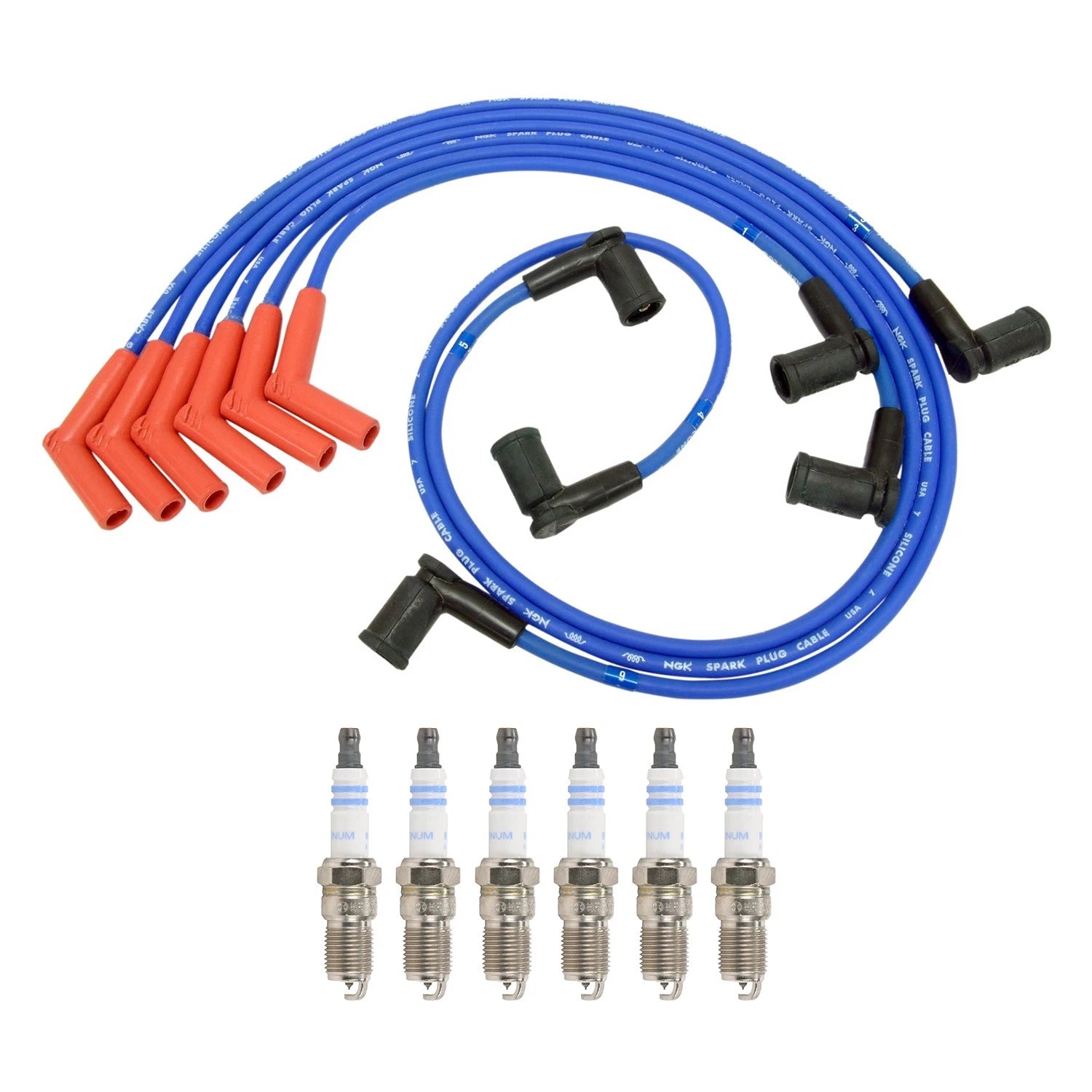 NGK Wire Set & Bosch 6 Platinum Spark Plugs for Mazda B3000 Ranger (1994–2009)