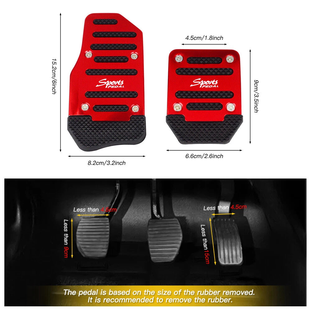 Set of 2 Red Non-Slip Manual Transmission Brake Pedal Pads for Car